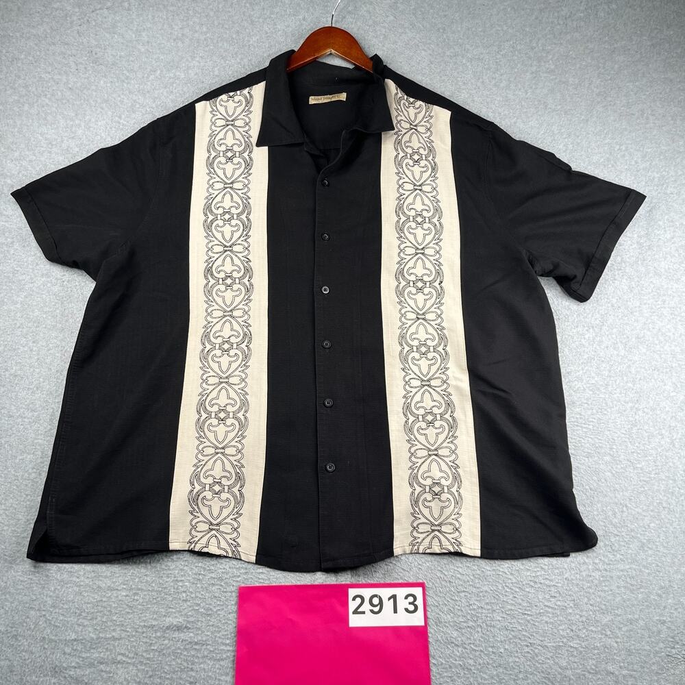 Island Passport Tropical Shirt Button Up Short Sleeve Mens 3XL Black Ivory